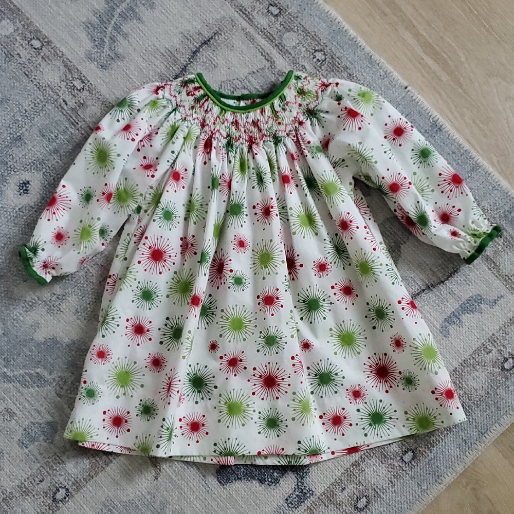 Petit Ami Girls Long Sleeve Smocked Embroidered Holiday Dress Sz18m